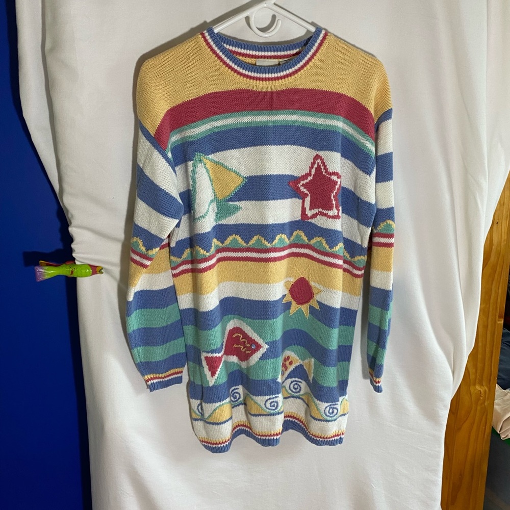 Twenty Two Vintage Colorful Nautical Striped Sweater for Women, Size Large EUC/G